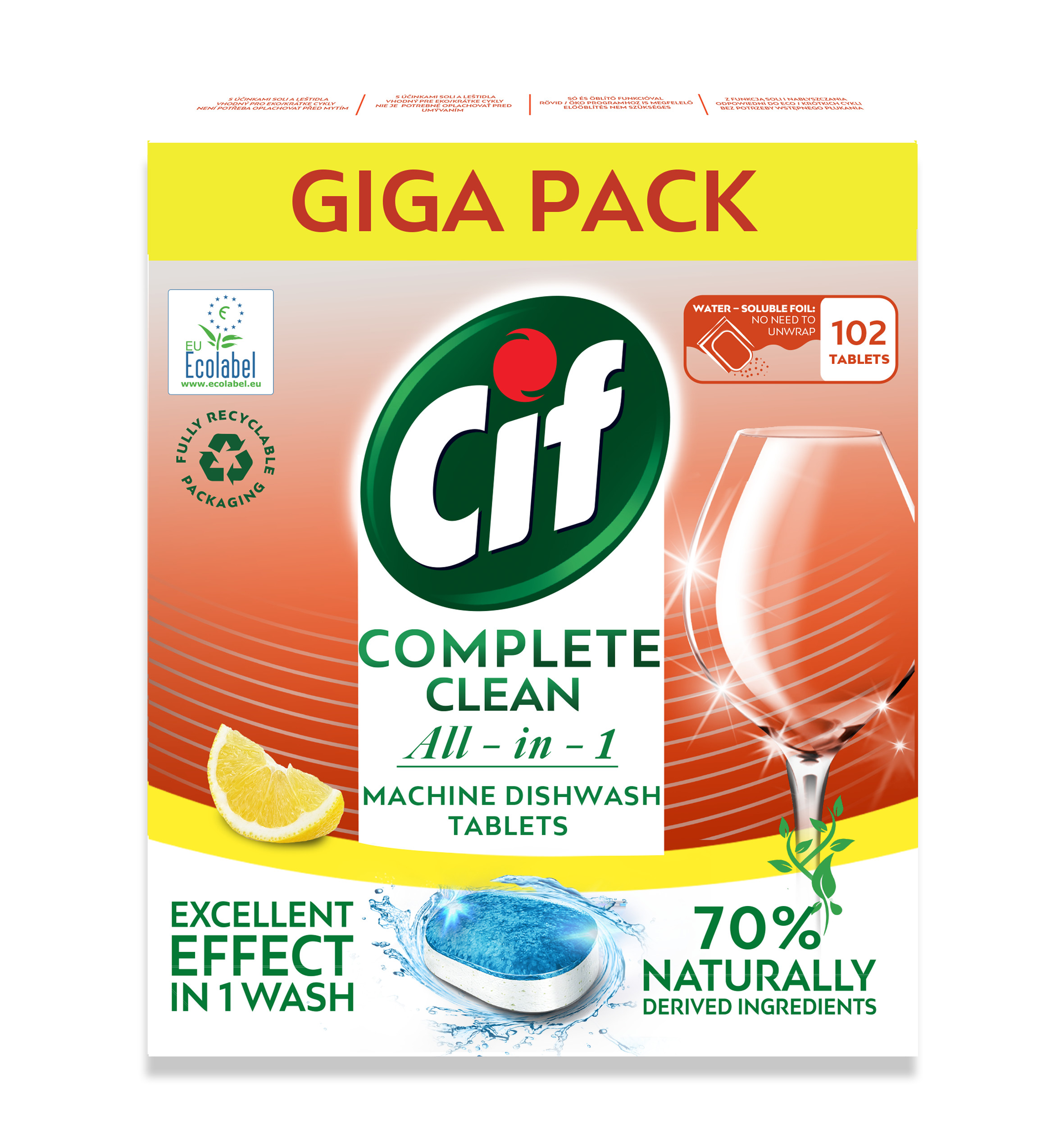 Cif Complete Clean All-in-1 gépi mosogató tabletta csomag lövés